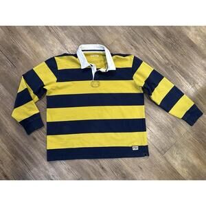 Orvis Striped Rugby Polo Men’s Sz Large Yellow And Blue Collared Buttons